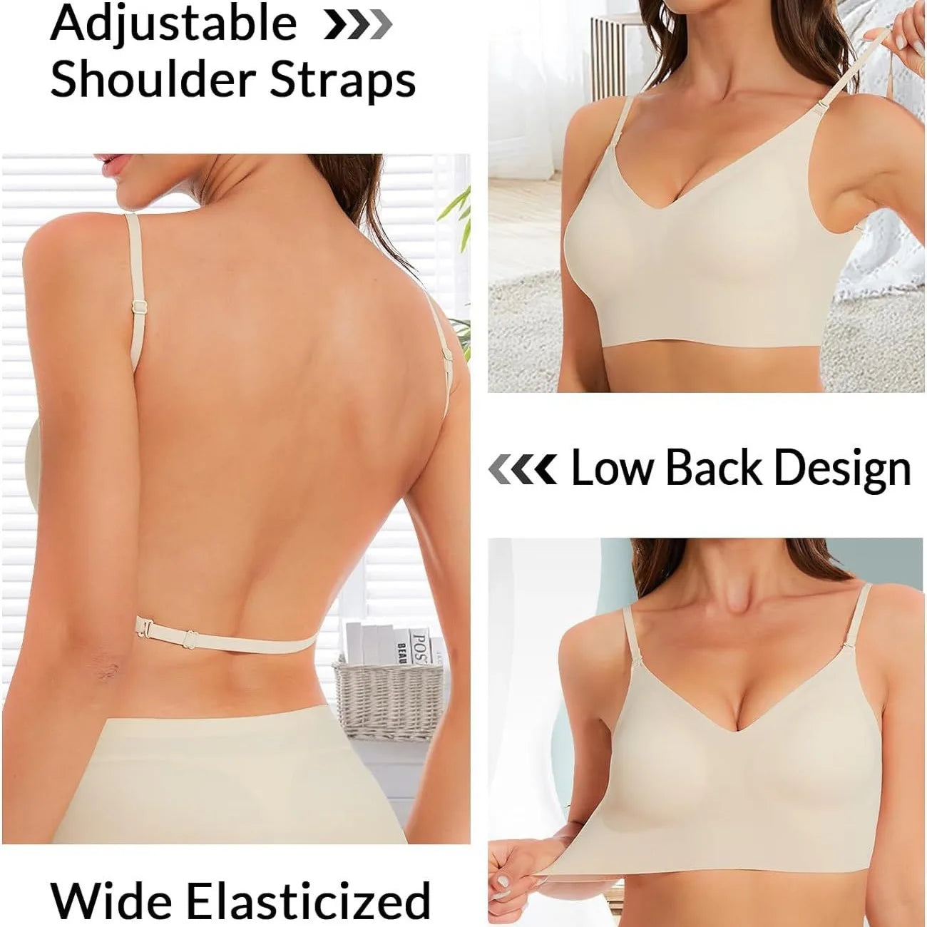 Seamless Low Back Bra Support Multiway Wireless Backless Halter Padded Bralette Lifting Straps Convertible Bras.