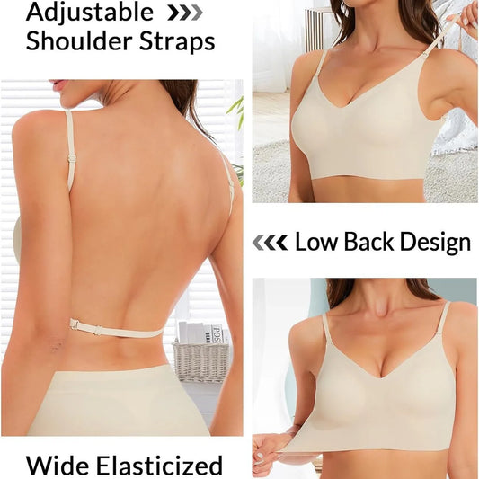 Seamless Low Back Bra Support Multiway Wireless Backless Halter Padded Bralette Lifting Straps Convertible Bras.