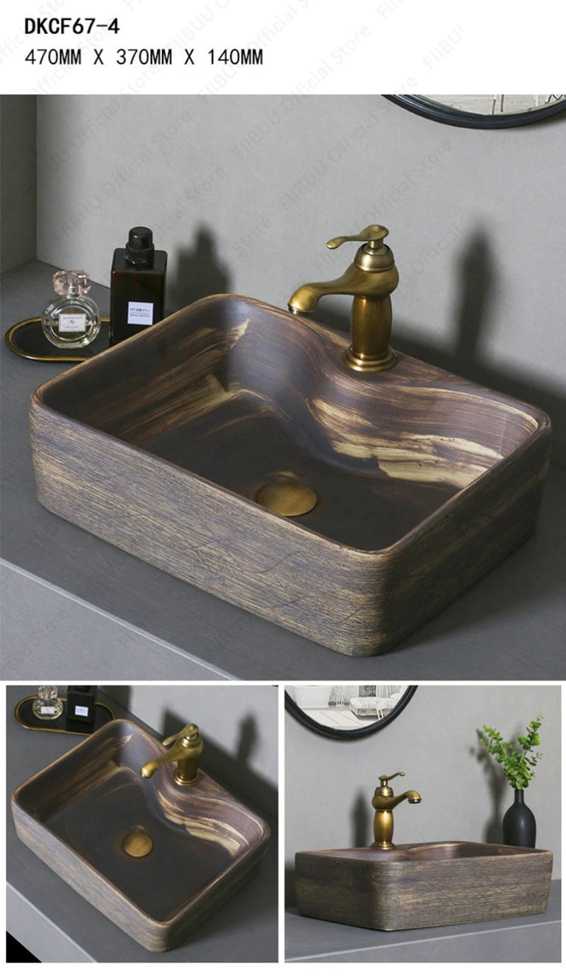 Braunes Keramikgefäß, Waschbecken, Waschtisch, Schüssel, ovaler Badezimmertisch, Waschbecken, Toilette, Balkon, Kunstbecken, über der Theke, Sockelwaschbecken