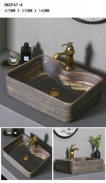 Braunes Keramikgefäß, Waschbecken, Waschtisch, Schüssel, ovaler Badezimmertisch, Waschbecken, Toilette, Balkon, Kunstbecken, über der Theke, Sockelwaschbecken