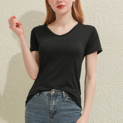 2024 Kurze T-Shirts Sommer Damen Kurzarm Rundhals Casual Bluse Shirts Einfarbig Tops Schwarz / Weiß