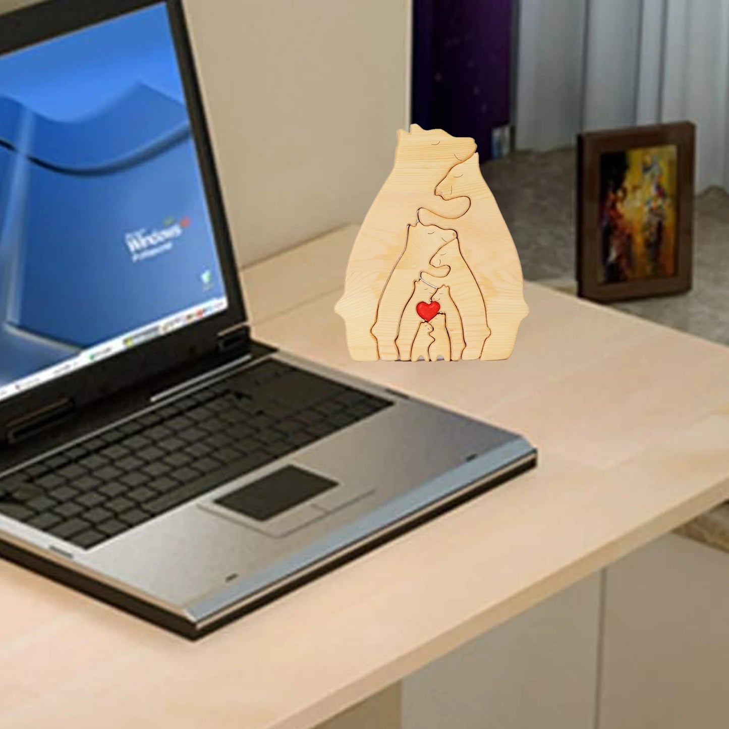 Art Wooden Bear Family Puzzle Personalized Name Custom Home Decor Thanksgiving Christmas Heartwarming Gift for Baby Mom.