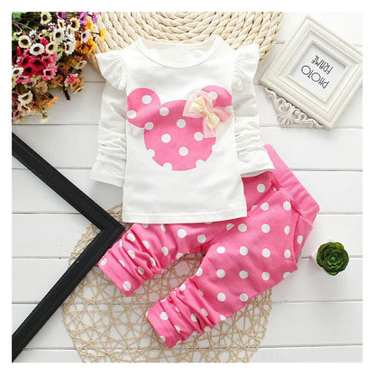 Stumbling toddler girl cartoon long sleeved set T-shirt+pants 2-piece children's fashion baby jacket newborn cotton set.