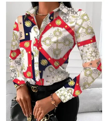 Summer New Women's Long-sleeved Shirt, Single-breasted Printed Shirts Fashion Casual Tops Camisa Female Chemise S-XXL