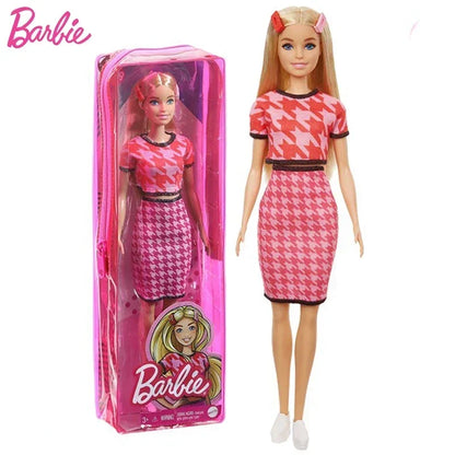 Original Mattel Barbie Fashionistas Doll Floral Dress with Sweet Casual Clothes and Accessories Toys for Girls Collection Gift