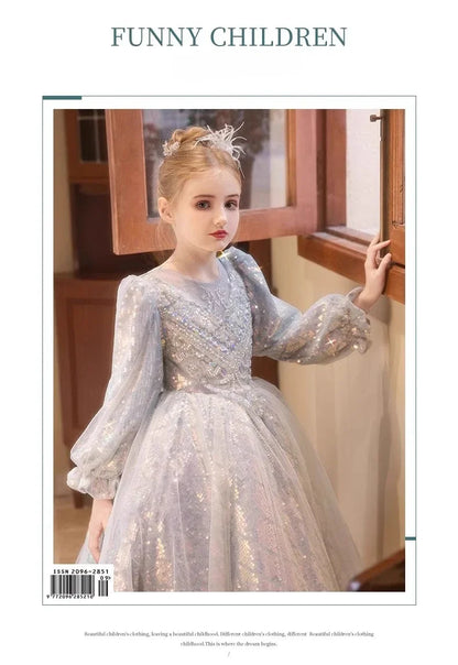 Mädchen Prinzessin Kleid Langarm Herbst Klavier Leistung Kleider Geburtstag Party Blumenmädchen Hochzeit Kinder Kleidung Abend.