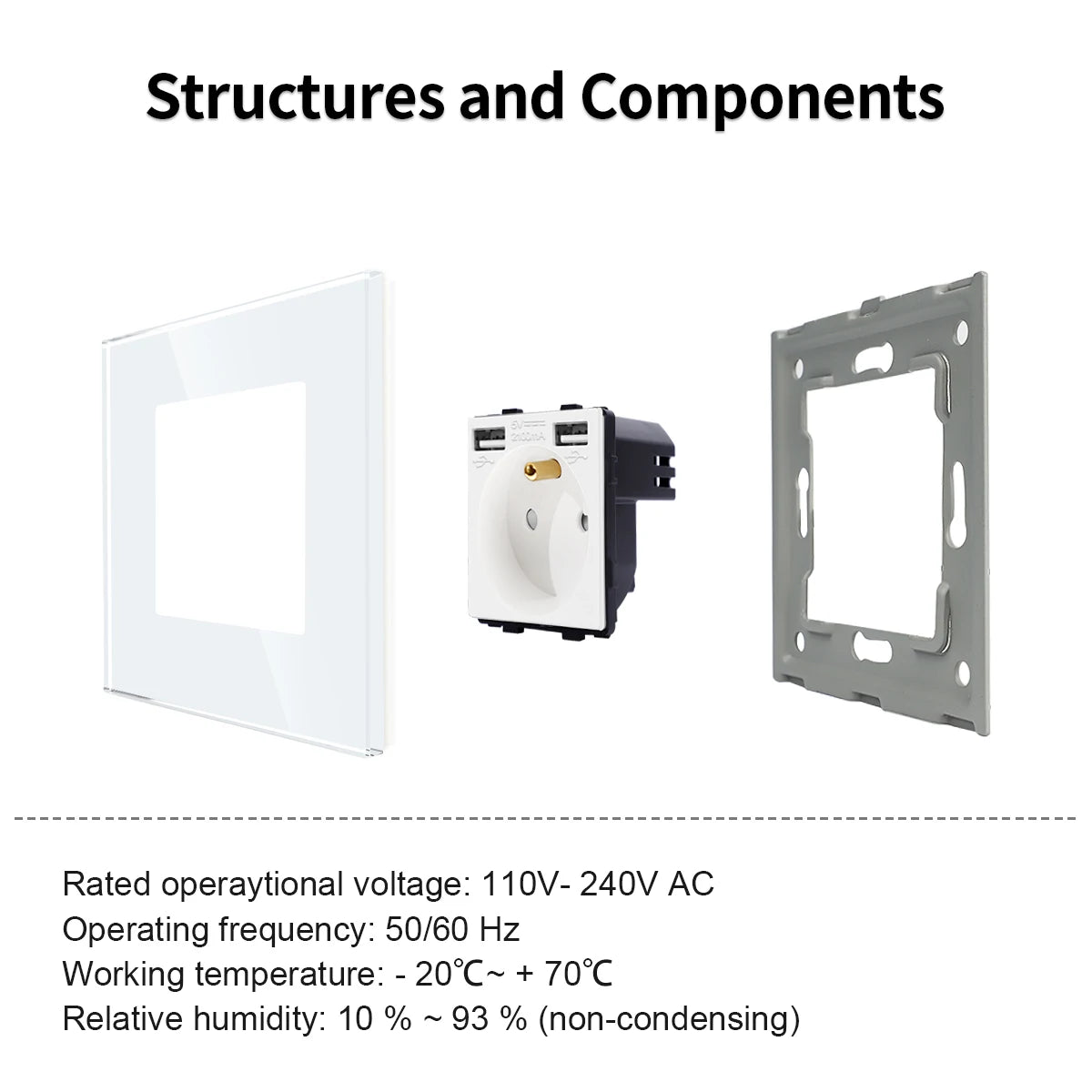 Frankreich Standard Doppelsteckdosen Französische Typ-C-Steckdosen 110-250 V Glasscheibe USB-Ladeanschluss Elektrischer Stecker Heimwerker.
