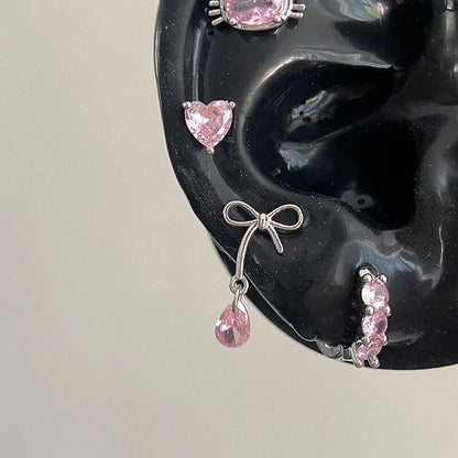 Cute Pink Zircon Cat Stainless Steel Ear Bone Nail Water Droplet Pendant Small Earrings for Women Cochlear Puncture Accessory.