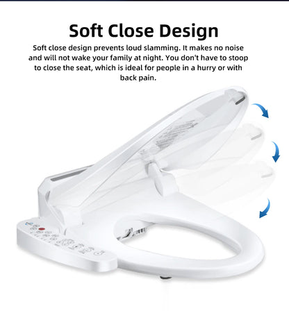 Intelligenter, länglicher Toilettensitzbezug – beheizt, wassersparend, automatische Reinigungsdüse, langsam schließend, trocken, LED-Licht für modernes Badezimmer