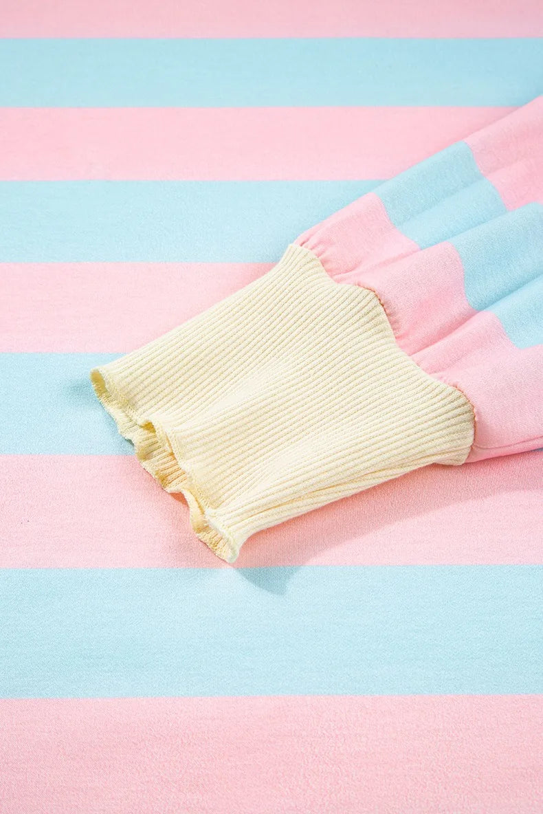 GIBSIE Plus Größe Gestreiften Tropfen Schulter Lose Sweatshirt Frauen 2025, Herbst Casual Langarm Passenden Rundhals Pullover Tops.