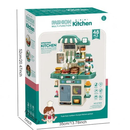 The kitchen table pretends to play with children's kitchen toy sets.