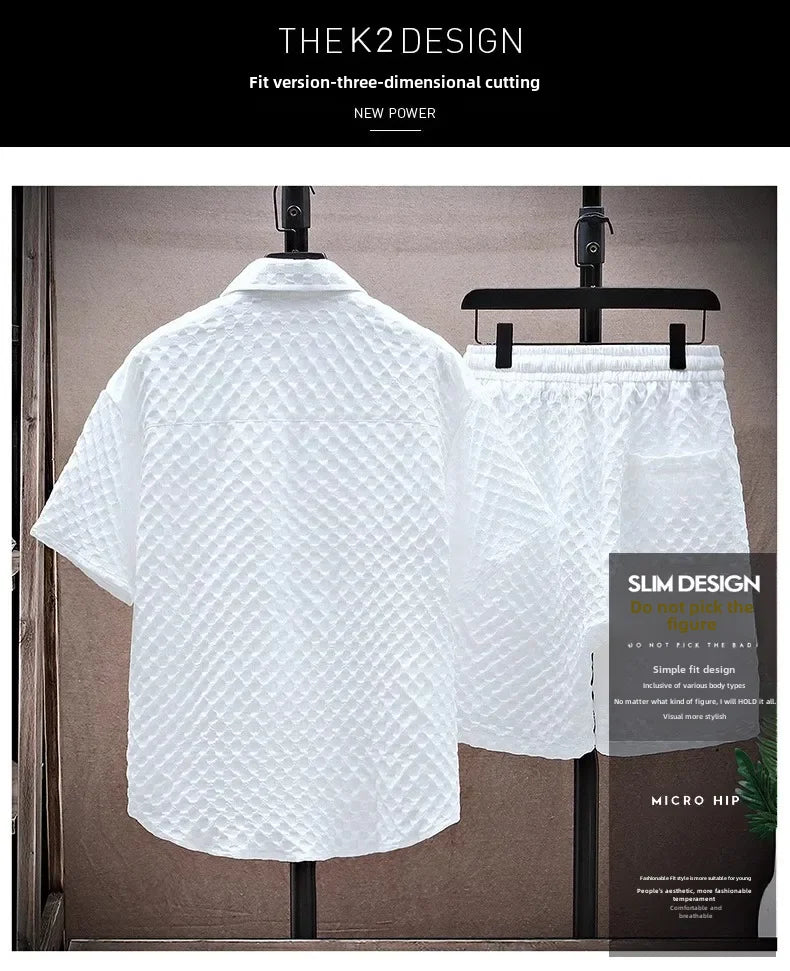 Casual Thin Sports Two-piece Set 2024 Summer Ice Silk Suit Men's Trendy Short Sleeve T-shirt Shorts One Set.