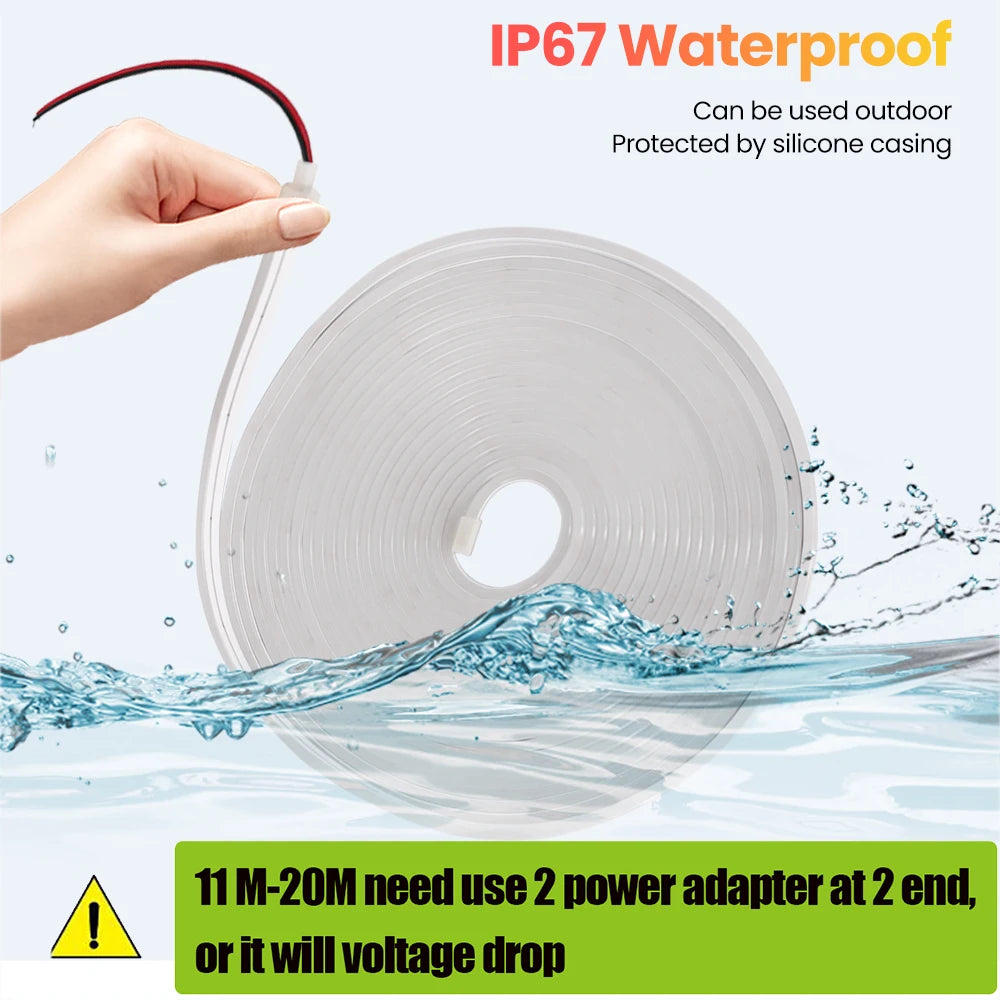 24V IP67 Waterproof Neon Strip SMD2835 1M-20M White/Blue/Pink/Yellow/Green/Orange TV BackLight Home Decor Silicon Tube LED Light.