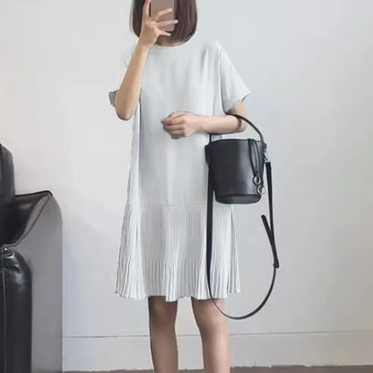 Zanzea lässig solide plissierte Kleid Frauen Sommer Kurzarm knielange Robe 2024 koreanische lose einfache Patchwork Vestido Overs ize