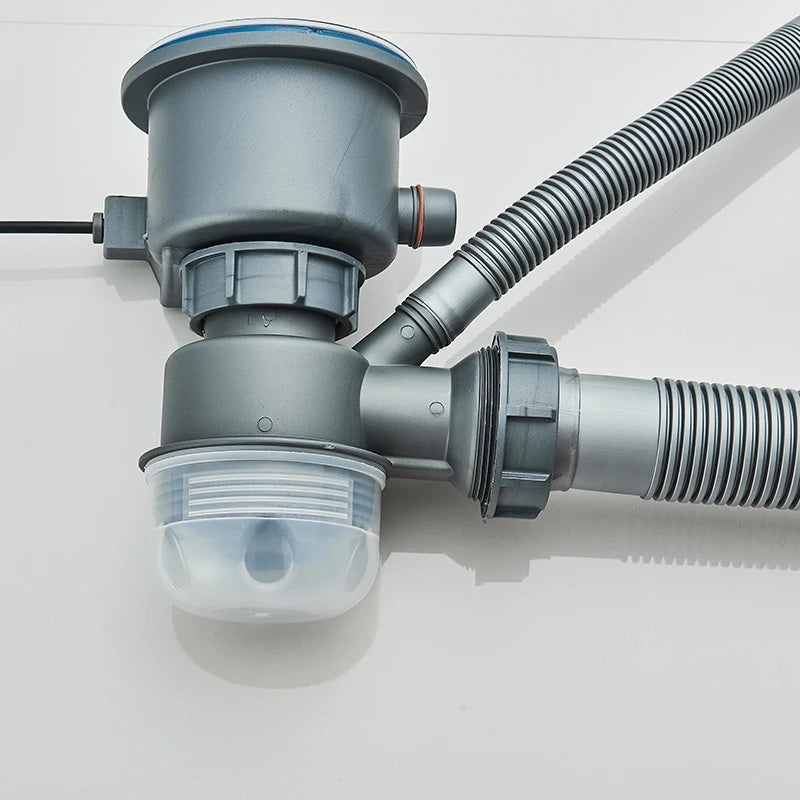 Multifunktionaler digitaler fliegender Regenhahn, weiß, doppelter Wasserfall, Edelstahl-Waschbecken, Küchenspüle, geprägt, großer Einzelschlitz