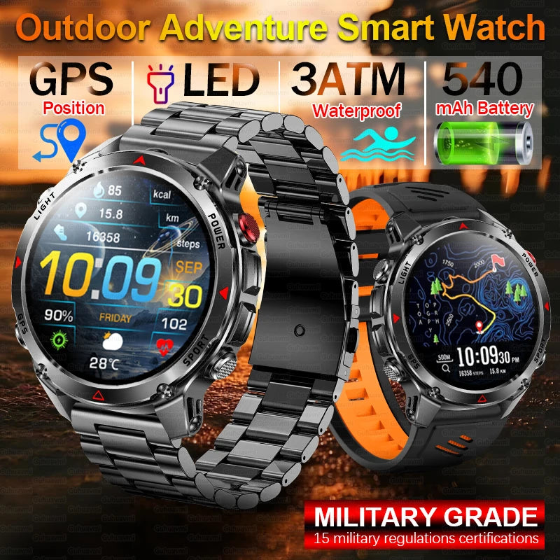 Military Professional Swim Sport Smartwatch Men 3ATM Waterproof Dual-band GPS Outdoor Adventure Watches Heart Rate BT Call Clock.