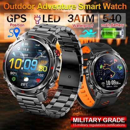 Military Professional Swim Sport Smartwatch Men 3ATM Waterproof Dual-band GPS Outdoor Adventure Watches Heart Rate BT Call Clock.