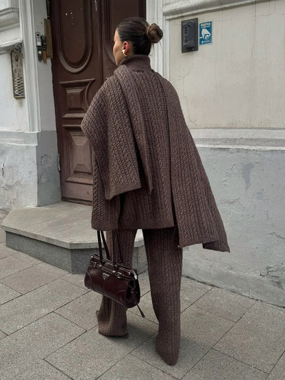 Bornladies Herbst Winter Mode frauen Neue Zopfmuster Pullover Breite Bein Hosen Set Weiche Wolle Mischung Lose Fit High Neck Pullover