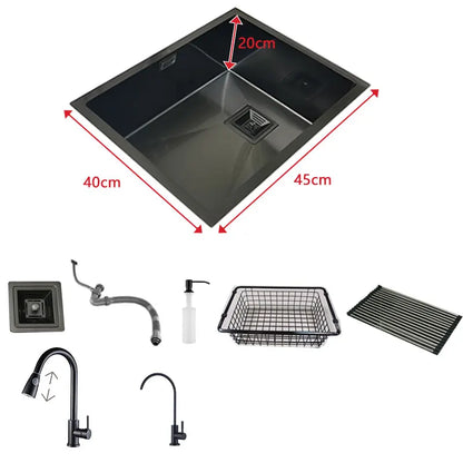 Nano mattschwarzes Küchenspülbecken über der Theke oder Udermount-Spülbecken, Gemüsewaschbecken, Einzelwaschbecken aus Edelstahl für die Küche