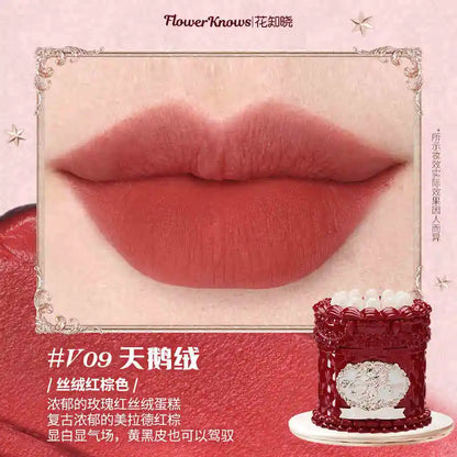 Flower Knows Strawberry Rococo Series Cloud Lip Cream Lip Gloss Long Lasting Velvet Lip Tint Lipstick for Women Cosmetic