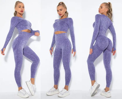Seamless Yoga Set Gym Clothes Women's Sportswear Yoga Suits Women Fitness Set Tracksuits Sports Outfits Long Sleeve Gym Leggings