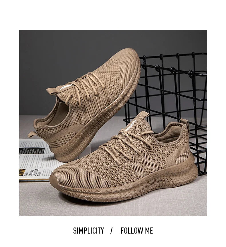 Fujeak Ultralight Running Shoes for Men Casual Breathable Mesh Sneakers Anti-slip Fashion Solid Colour Men's Shoes Plus Size 46.