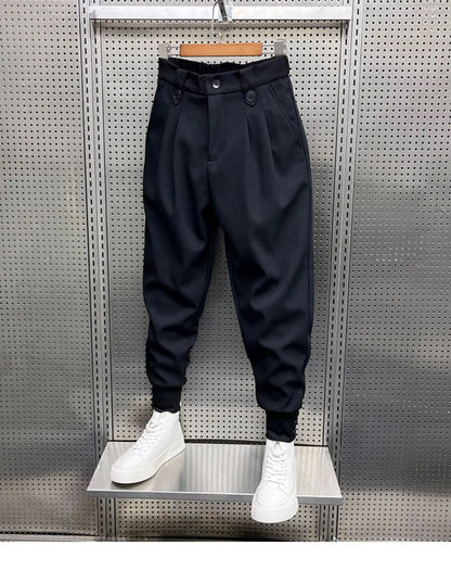 2024 New Spring and Autumn Fashion Brand Wrinkled and Handsome High Waist Button Loose Casual Harlan Suit Pants for Men.