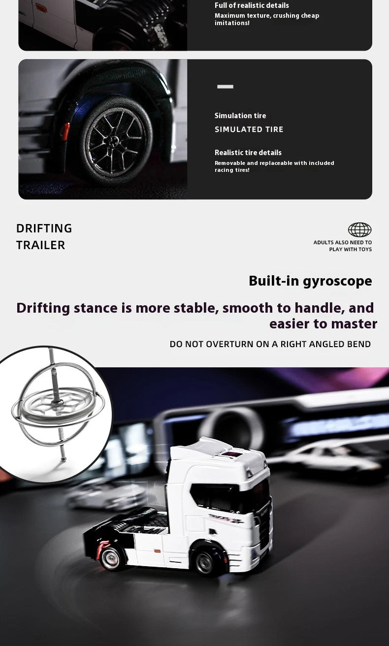 1/43 Mini RC Car Remote Control Trailer Truck Drift Desktop Toy Indoor Racing Vehicle Toys for Boys Kids Christmas Gifts.