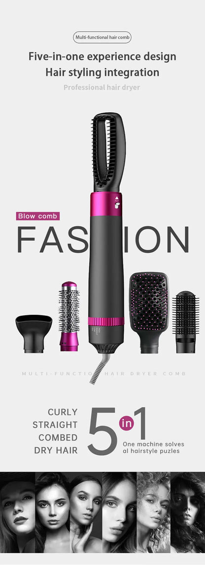HOMEFISH 5 in 1 Hair Dryer Brush Hot Air Brush & Volumizer Styler Set with Interchangeable Brush Head Negative Ionic Blow Dryer.