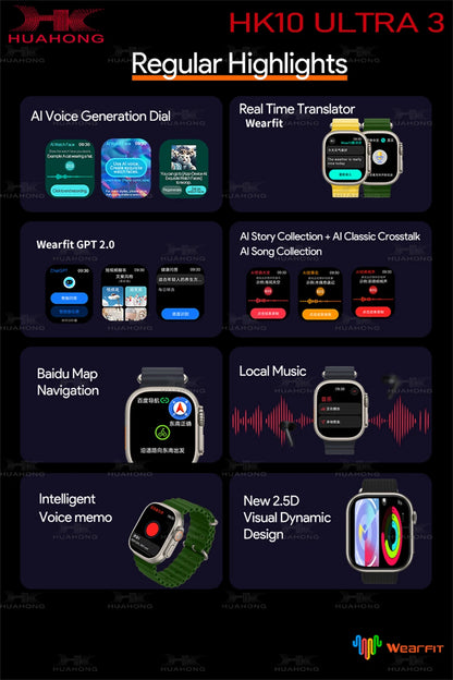 2025 New 49mm HK10 ULTRA 3 Smartwatch HD AMOLED 4G ROM Bluetooth Call Network Chat Robot Clock NFC Compass Smart Watch Men Women.