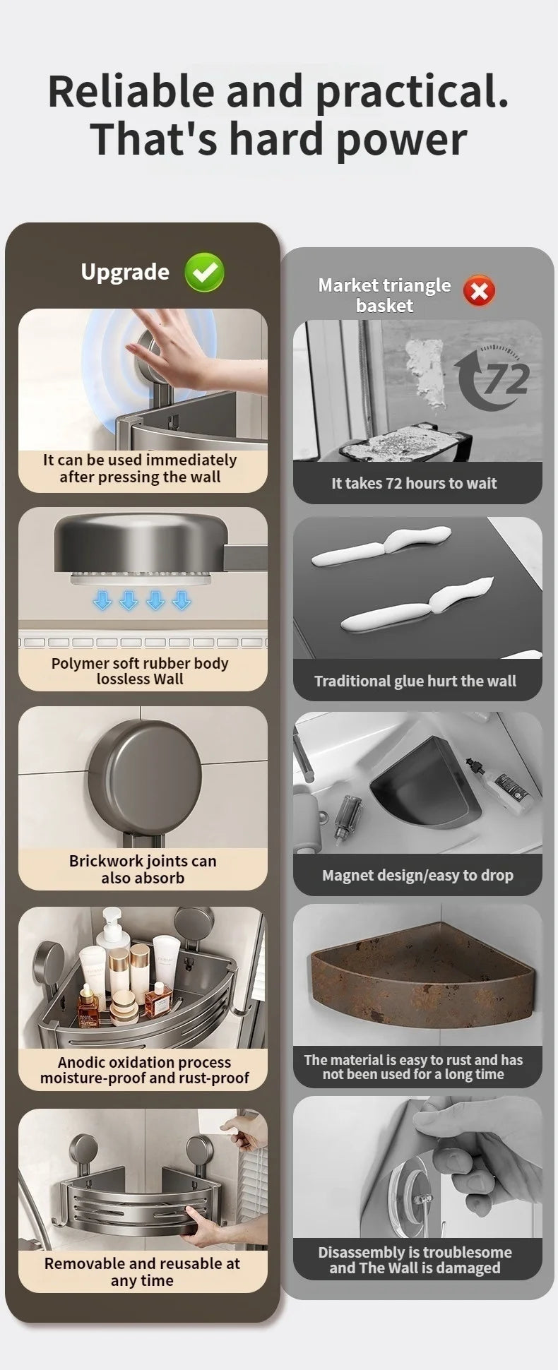 Badezimmer-Aufbewahrungsregal ohne Bohren, Saugnapf, Badezimmer-Waschbecken, wandmontiertes Badezimmer-Aufbewahrungsregal, Küchenaufbewahrung