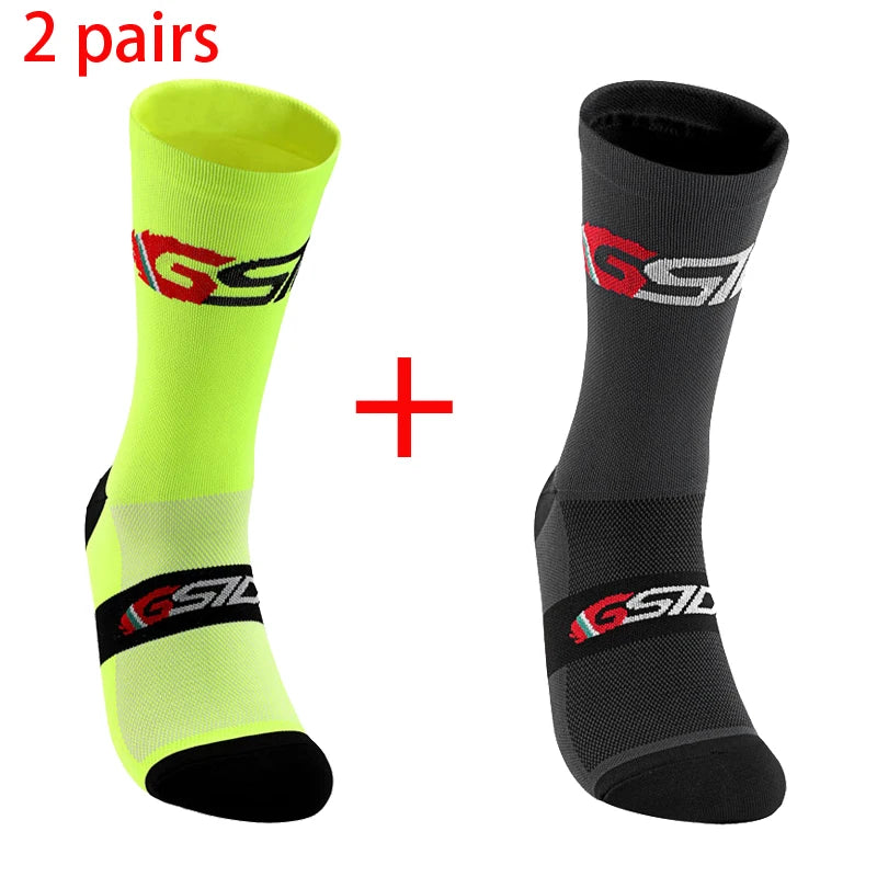 GSIDI2pairs 2023 New Cycling Socks Bike Nurse Compression Road Bike Running Mtb Knee-high White Sports Funny Brand Black.