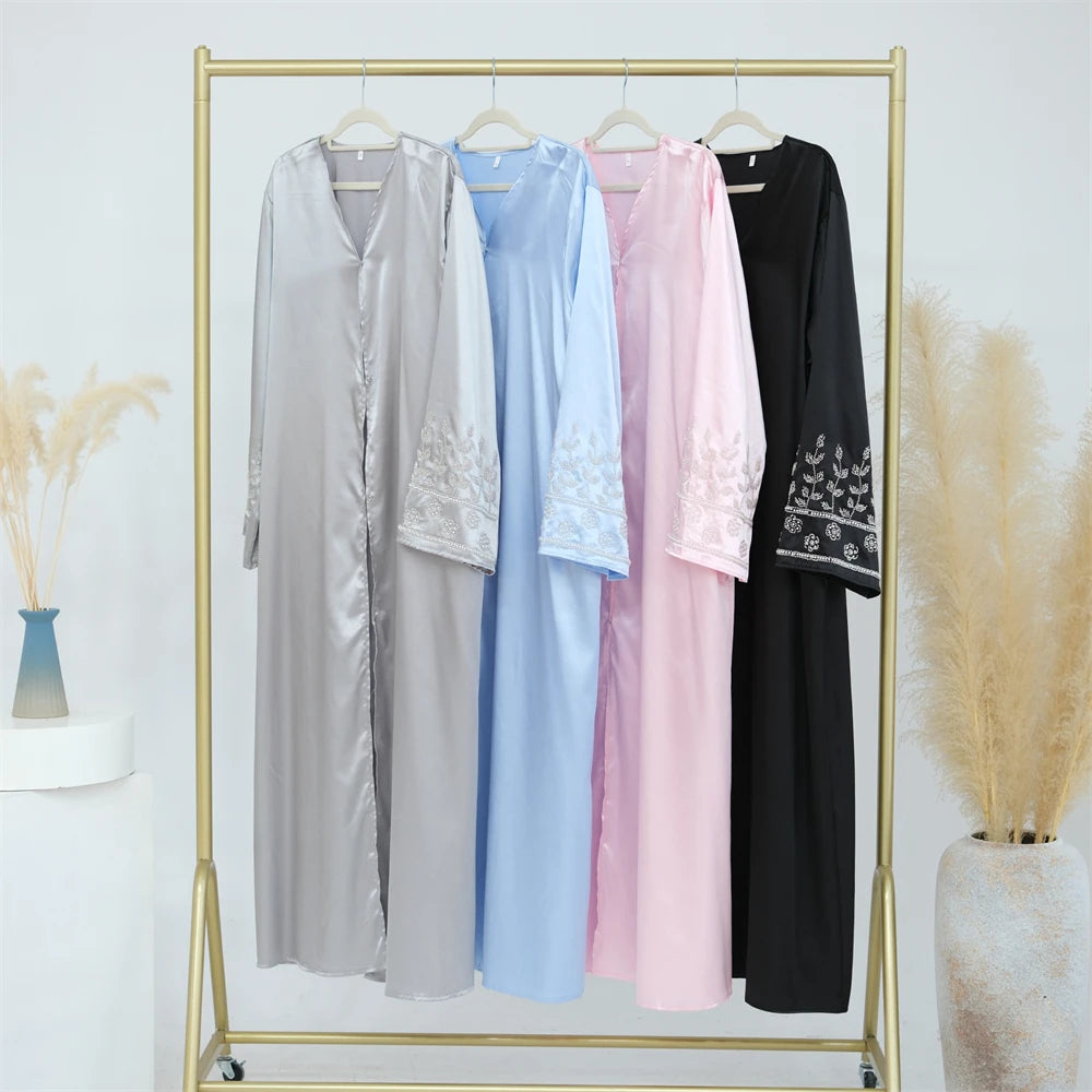 Ramadan Eid Open Beading Kimono Abaya Dubai Muslim Prayer Clothes Women Kebaya Kaftan Dress Islam Robe Arabe Femme Musulmane.