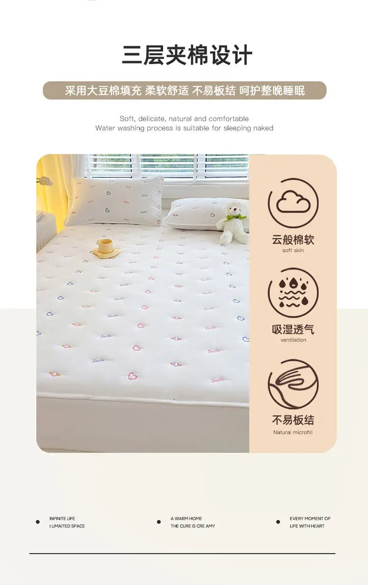Cotton Mattress Single-piece Simmons Mattress Protective Cover Non-slip Fixing Bed Dust Cover.