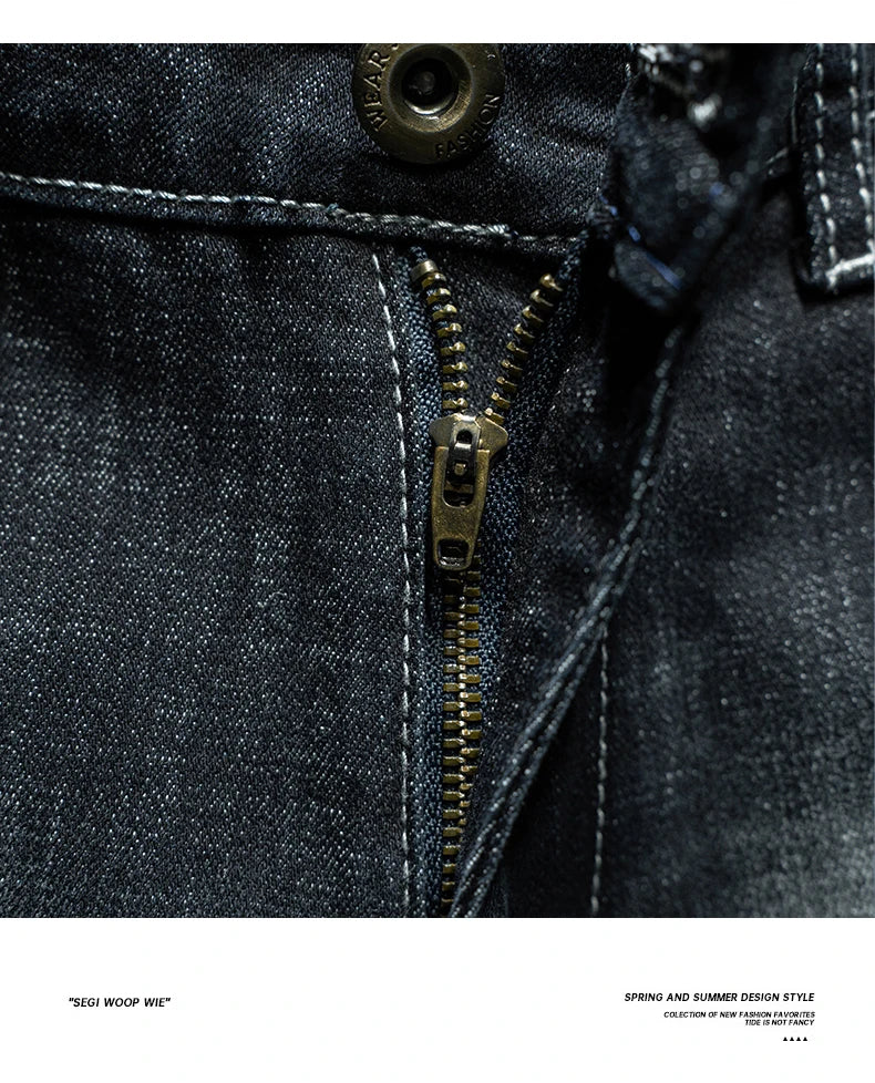 Fashion Ripped Men's Slim Straight Stretch Jeans Korean Personality Streetwear Denim Pants Classic Black Hip Hop Male Trousers.