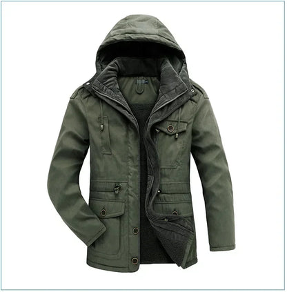 Men's Jacket WINTER USA SIZE Large SIZE Lamb Fleece JACKETS Hooded Cotton Thickened Multi Pocket Casual Mid length Coat.