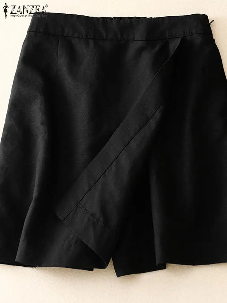 ZANZEA Women Summer Sports Shorts Korean Fashion Culottes 2025 Solid Casual Culotte Pant Elastic High Waist Shorts Streetwear.