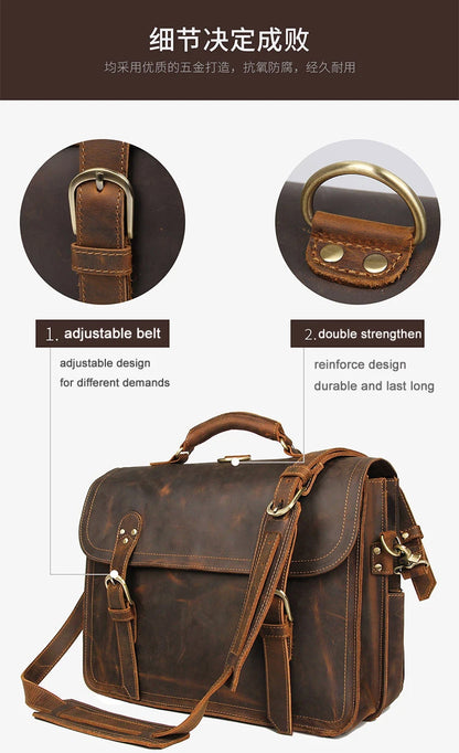 Vintage verrückte Pferd Echt leder Männer Aktentasche große Business-Tasche Einkaufstasche 15.6 "Laptop-Tasche Attache männliche Umhängetasche