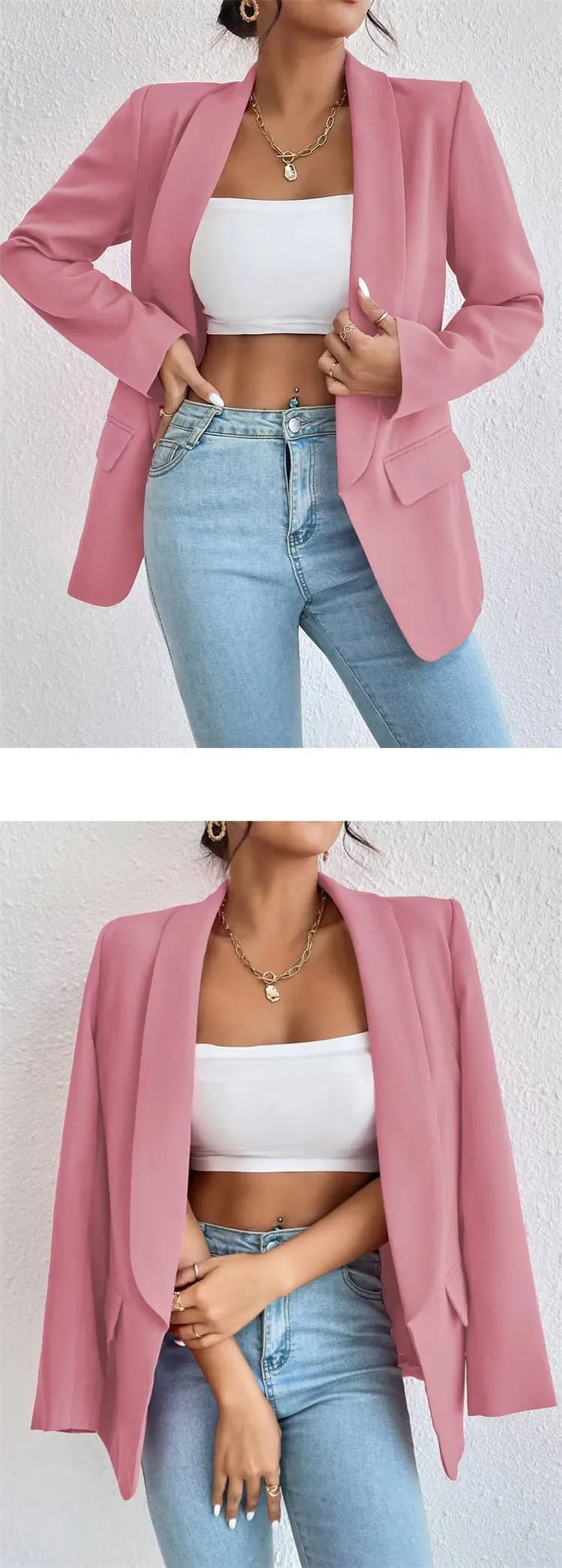 Koreanische Beliebte Rosa Neue Oberbekleidung Frauen 2024 Mode Weiblichen Frühling Jacke Casual Langarm Schwarz Blazer Mäntel