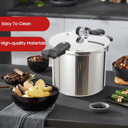 22L Aluminium Alloy Pressure Canner 90Kpa Thickened Explosion-proof Pressure Cooker Pot with Pressure Gauge and Safety Valve.