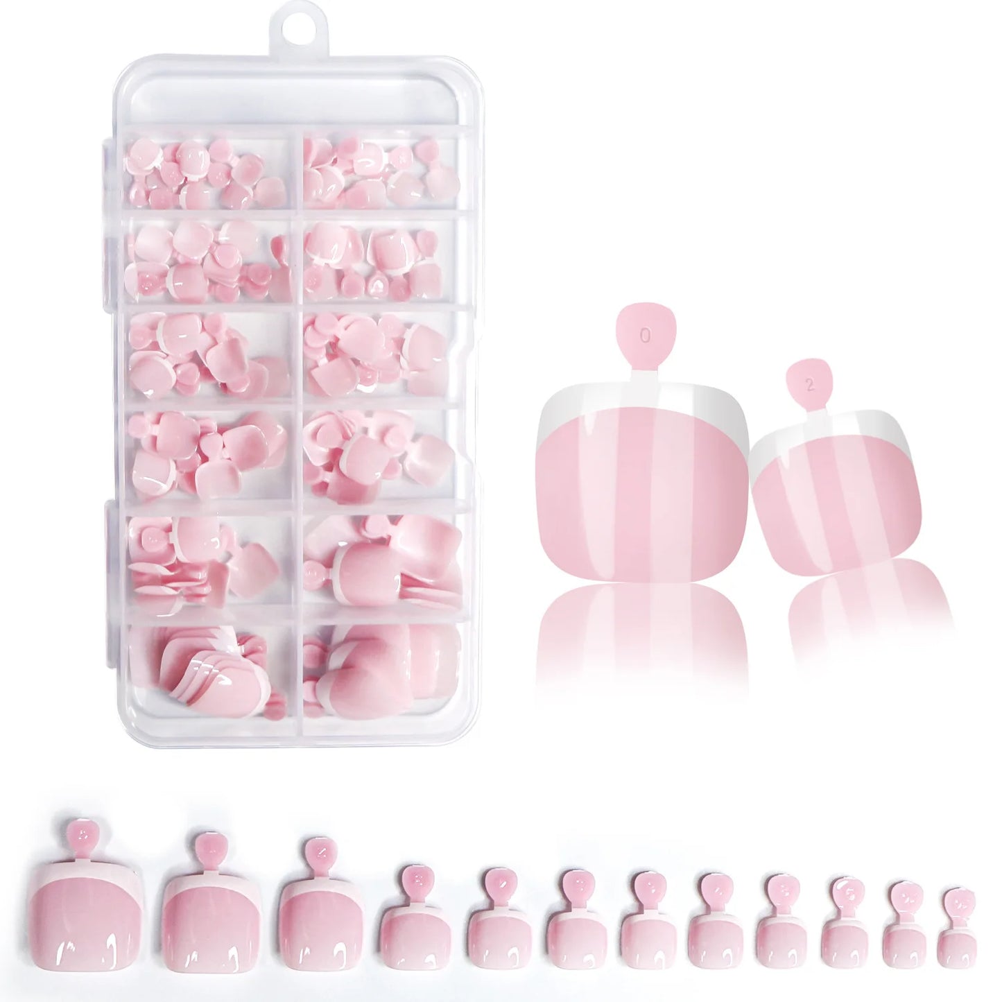 120Pcs Glossy Nude Pink French Press-On-Toenail Set 1*Box Short French Square  Fake Toe Nails Solid-Color Manicure Toenails Tips.