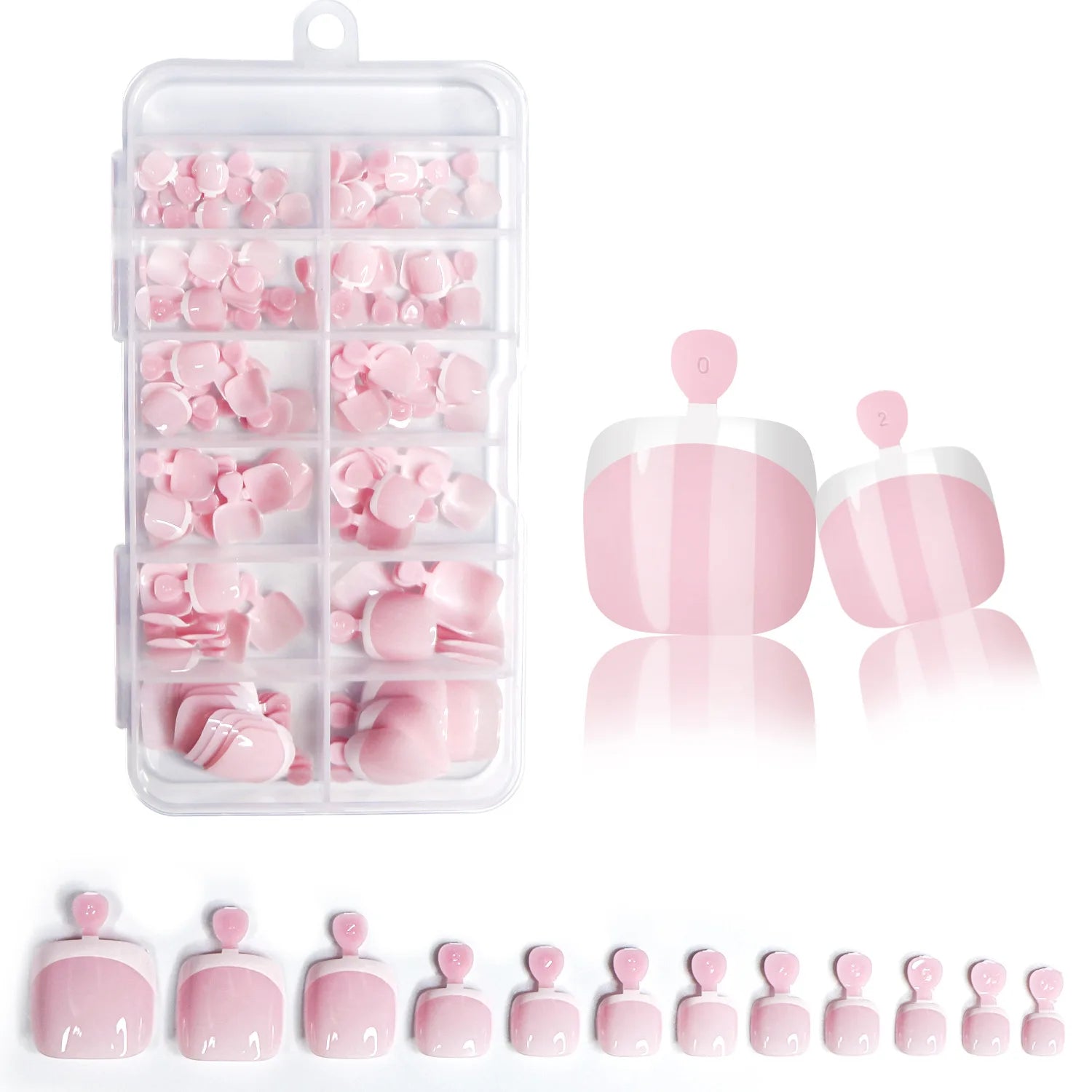 120Pcs Glossy Nude Pink French Press-On-Toenail Set 1*Box Short French Square  Fake Toe Nails Solid-Color Manicure Toenails Tips.