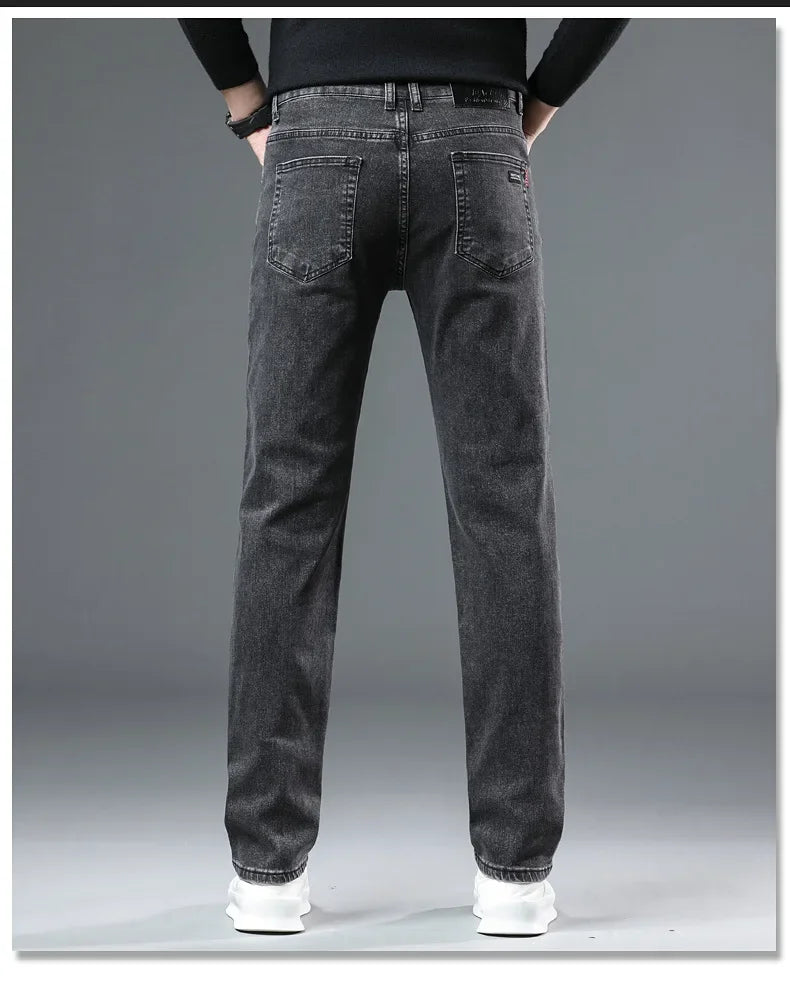 Slim Fit Casual Men's Jeans Youth Straight Leg Regular Business Elastic Long Trousers Autumn New Arrival from Mainland China.