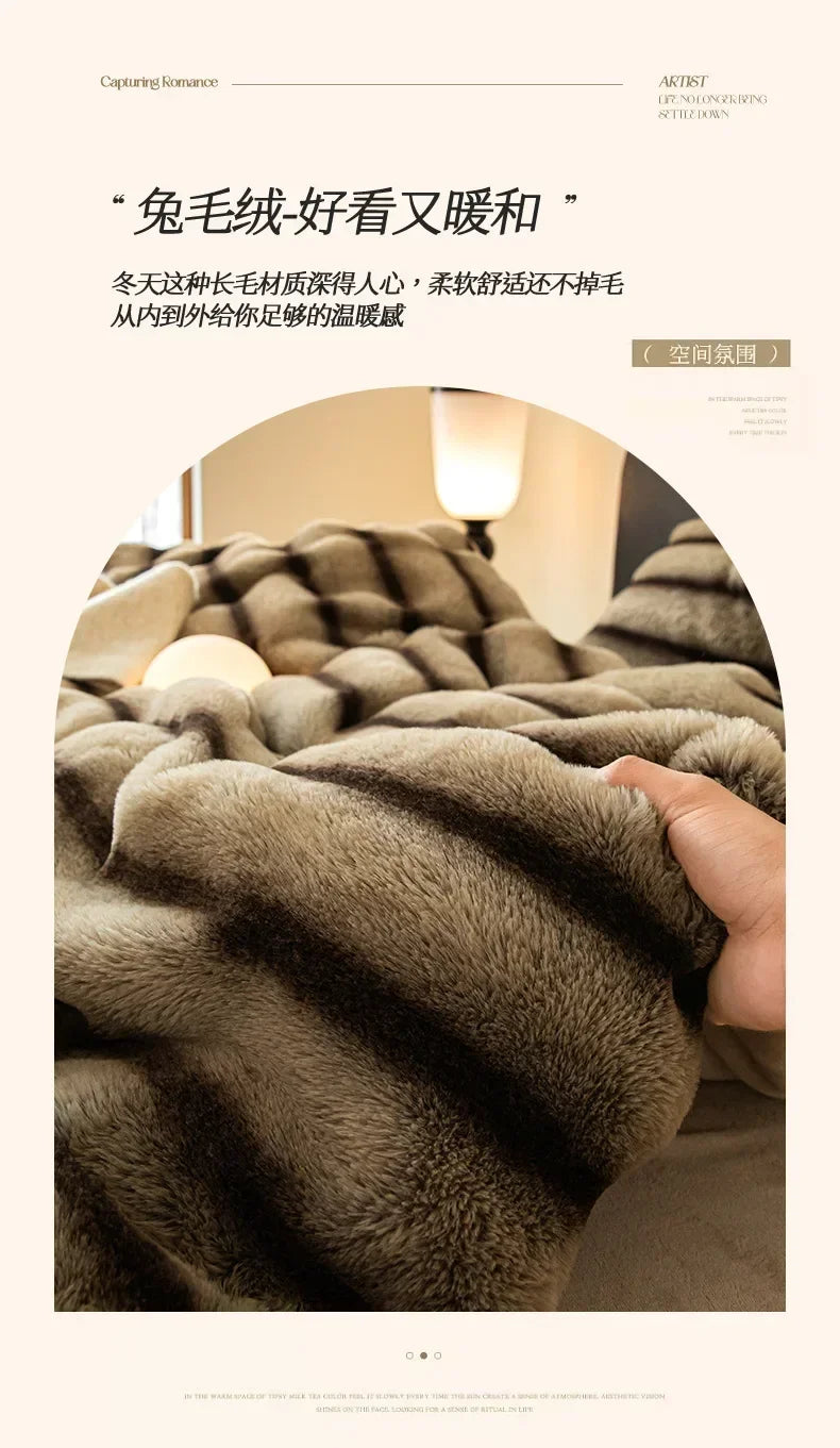 Winter Thick Warm Luxury Bedding Set Include Quilt Cover Sheet Pillowcase Solid Color Coral Velvet Soft Queen Duvet Cover Set.