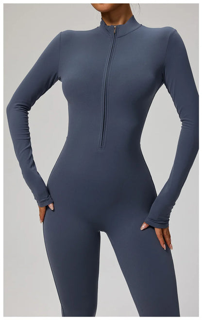 TRY TO BN Sports Yoga Jumpsuit Long Sleeves Zipper Sportswear Fitness Pants Workout Bodysuit One Piece Tights Women Gym Clothing