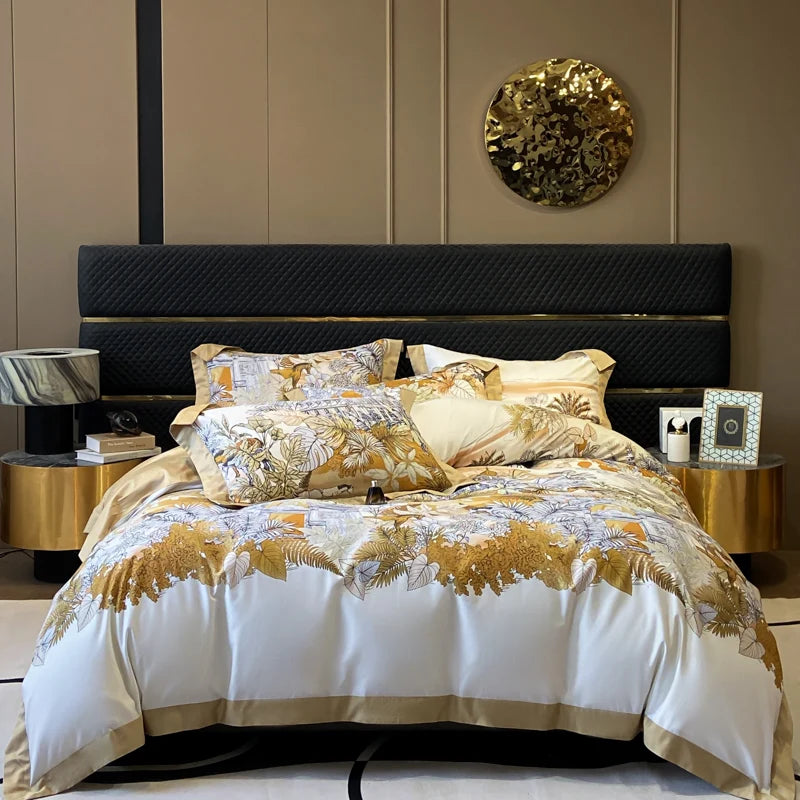 Floral Print 600TC Egyptian Cotton Bedding Queen King Comforter Cover Soft Duvet Cover Set Flat/Fitted Bed Sheet Pillowcases.