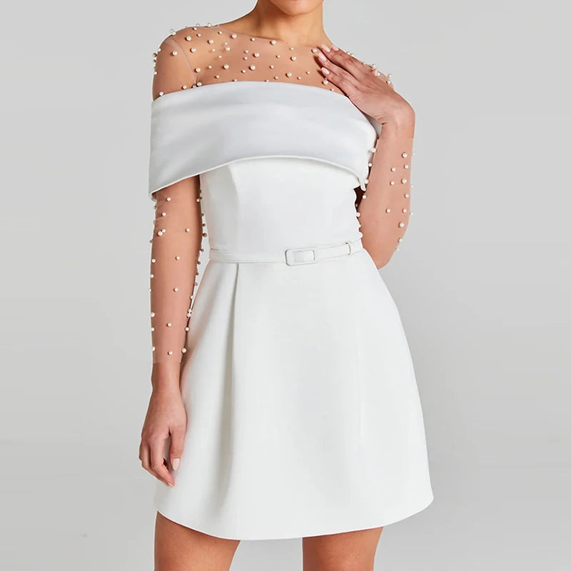 Sexy Bead Patchwork Slim Club Jumpsuit Spring Summer Casual Lady Slim One Piece Romper Fashion O Neck Long Sleeve Inner Playsuit.