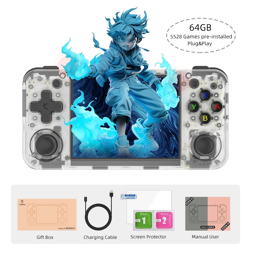 ANBERNIC RG35XX H Hand-held Consoles For Playing Video Games 3.5-inch IPS 640*480 Screen Retro Game Player 3300 mAh Battery.