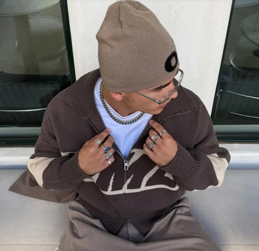 Autumn/winter Streets Casual Loose Retro Embroidered Top Hip-hop Oversized Sweater American Fashion Brand Zipper Cardigan Unisex.