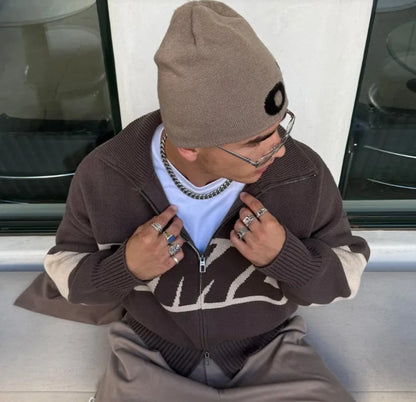 Autumn/winter Streets Casual Loose Retro Embroidered Top Hip-hop Oversized Sweater American Fashion Brand Zipper Cardigan Unisex.